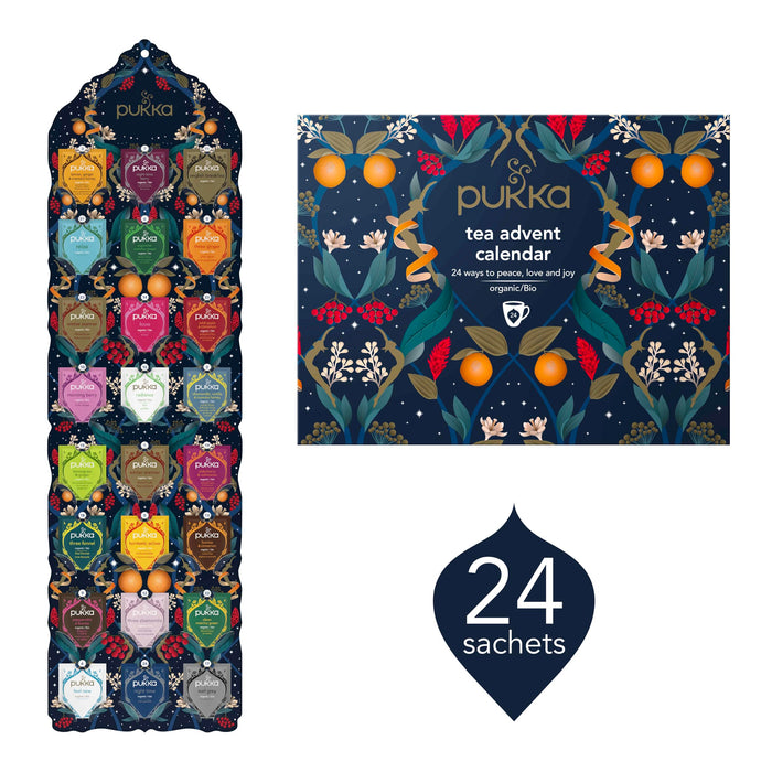 Pukka | Advent Calendar 2024 Organic Tea | Selection of 24 Delightful Black/Green Teas and Infusions | Christmas Gift Idea for Men and Women 100% Organic