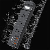 Outdoor Power Strip Weatherproof, Extension Cord Shockproof Outlet Extender, Waterproof Surge Protector 3 Wide Outlets USB Fast Charging 1875W Overload Protection Kitchen Patio Christmas Lights 20ft