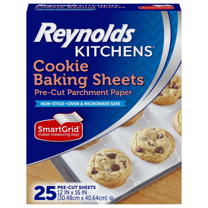 Reynolds Kitchens Cookie Baking Sheets, Pre-Cut Parchment Paper,25 Count (Pack of 4), 100 Total Sheets
