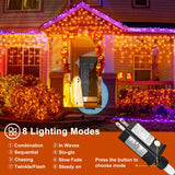 33ft Orange Halloween Lights Outdoor, 400 LED Icicle Lights for Outside Indoor Christmas Lights with Connectable Clear Wire 8 Modes Timer Waterproof for House Party Tree Holiday Yard Decorations