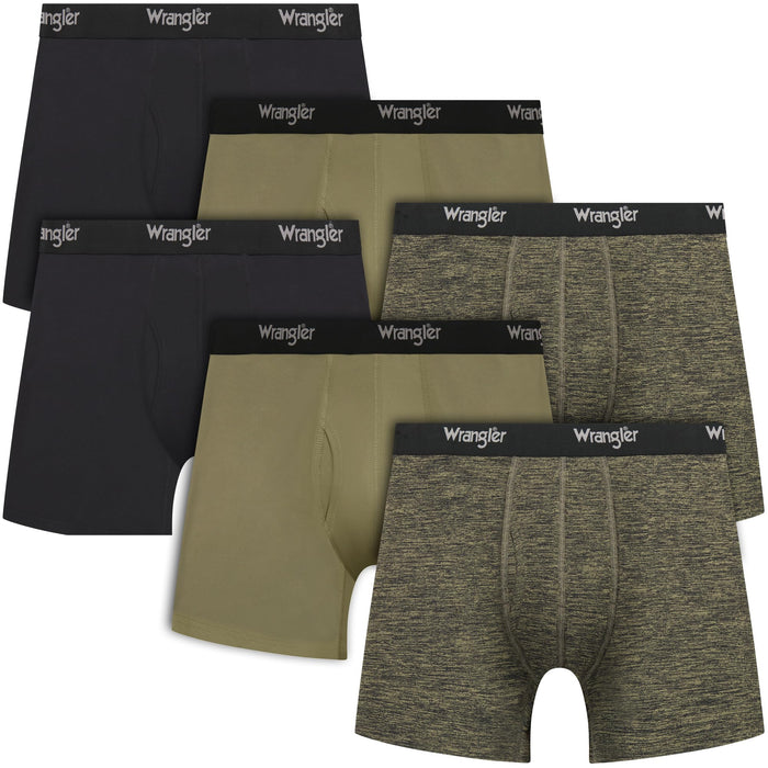 Wrangler Mens Boxer Brief Underwear 6" Inseam for Men Pack of 6 (Small, Olive/Black/Heather Green)