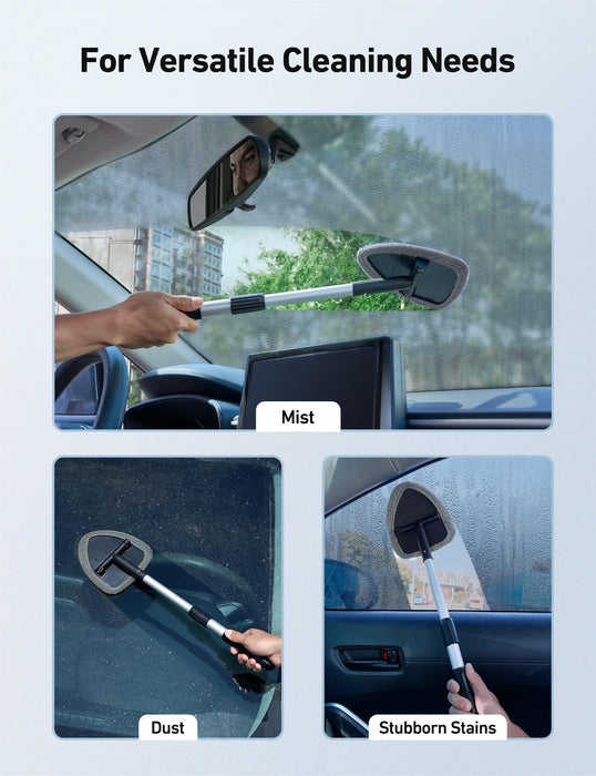 AstroAI Windshield Cleaner, Car Windshield Cleaning Tool Inside with 4 Reusable and Washable Microfiber Pads and Extendable Handle Auto Glass Wiper Kit, Gray