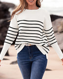 BTFBM Women Winter Sweater Oversized Sweater Long Sleeve Pullover Tops Loose Fit Christmas Sweater(Striped White Black,Small)