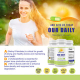 Our Daily Vites ADK 10 Double Strength (10,000 iu) Vitamins A1, D3 & K2 (as MK7) - Physician Formulated Bone & Immune System Support Supplement - Gluten Free, Non-GMO - 90 Vegetarian Capsules