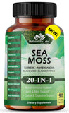 Sea Moss 6000mg - Black Seed Oil 2500mg - Bladderwrack 2000mg - Turmeric 1500mg Ashwagandha 1000mg - Burdock 1000mg - Muira Puama, Vitamin C, D3, Yellow Dock root, Manuka, Dandelion - 90 veggie caps