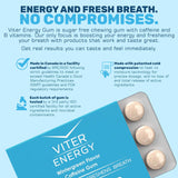 Viter Energy Caffeinated Gum 60mg Caffeine, B Vitamins, Guarana, Sugar Free. (Wintergreen, 12pcs, 6 Pack)