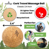 Travel Cork Massage Ball | Lightweight, Sustainable Alternative to Lacrosse Ball for Muscle Pain Relief (2 Piece Assortment, Sanded Cork)