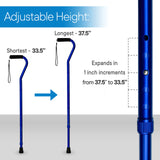 RMS Folding Cane with Offset Foam Handle, Adjustable Walking Stick with Carrying Pouch (Blue)