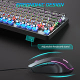 Typewriter Mechanical Gaming Keyboard and Mouse, Metal Panel Retro Keyboard with Round Keycap Blue Switch, RGB Backlit 104 Keys Anti-Ghost Wired Keyboard Mouse and Pad Combo for PC Laptop Mac Gamer