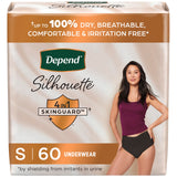 Depend Silhouette Adult Incontinence & Postpartum Bladder Leak Underwear for Women, Maximum Absorbency, Small, Black, 60 Count (2 Packs of 30), Packaging May Vary