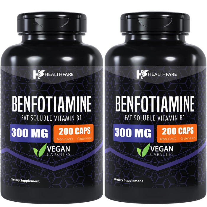Healthfare Benfotiamine 300mg | 200 Capsules | Fat Soluble Thiamine Vitamin B1 | Supports Overall Health | Non-GMO | Gluten Free (2-Pack)