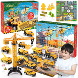 Advent Calendar: Alloy Construction Engineering Vehicle Toy Sets Plus 2 Mats, Christmas Gifts Toys for 3-8 Year Old Boy, Stocking Stuffer Christmas Countdown for Boys| Toddler| Kids (yellow)