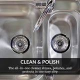 HOPE'S Perfect Sink Cleaner and Polish, Restorative, Water-Beading, Removes Stains, Ideal for Brushed Stainless Steel, Cast Iron, Porcelain, Corian, Composite, Acrylic, 8.5 oz 2 Pack with 2 Pads