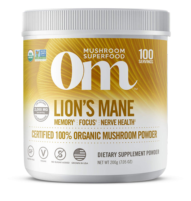 Om Organic Mushroom Nutrition Lion's Mane: Memory, Focus, Nerve Health, 100 servings, 7.14 Ounce, 200 Gram