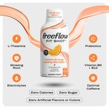 Freeflow Fit Energy Shots, Orange Slice, Natural Caffeine Boost with L-theanine, Ginseng, Vitamins, Prebiotics, Electrolytes (6 Count, 2oz Shots)