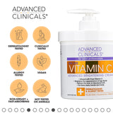 Advanced Clinicals Brightening Vitamin C Cream + 5% Niacinamide Serum W/Hyaluronic Acid 2pc Set | Vitamin C Body Lotion Moisturizer & Dark Spot Remover Face Serum | Skin Care Products, 2pc Bundle