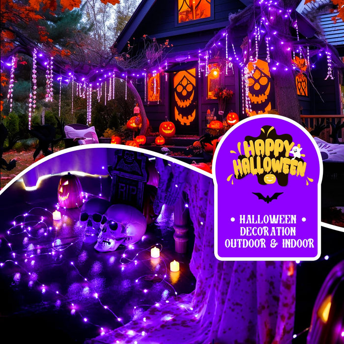 JMEXSUSS 2 Pack Purple Solar Halloween Lights, 33ft 100 LED Purple Solar Lights Outdoor, Waterproof 8 Modes Purple Halloween Lights for Outside Tree Garden Patio Christmas Halloween Decorations