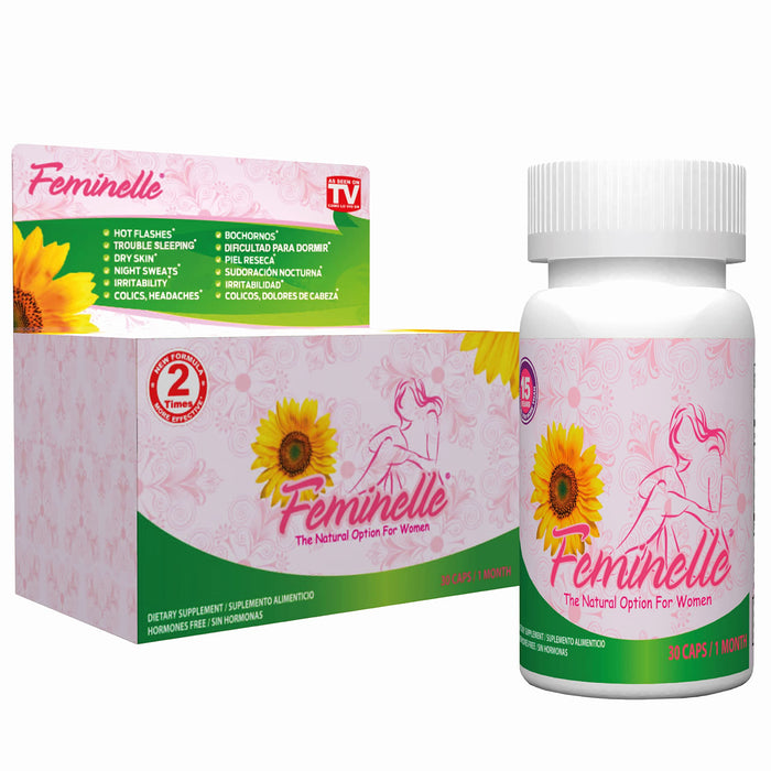 Menopause Supplement for Women FEMINELLE Original Formula - 1 Month Supply Fast PMS & Menopause Relief - Hot Flashes, Trouble Sleeping, Night Sweats, Mood Swings, Weight Gain, Hair Loss, Low Energy