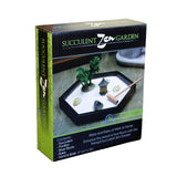 Nature's Mark Mini Zen Garden Kit for Desk with Rake, White Sand, Miniature Pagoda Figure, Black Hexagon Base, River Rocks, Miniature Succulent