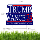 Trump JD Vance 2024 Yard Sign With H Stake For President Donald Trump Republican Conservative Blue Diecut