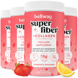 Bellway Super Fiber Powder + Collagen (4 Pack), Sugar-Free Psyllium Husk Powder with Collagen Peptides for Gut Health, Healthy Skin, Nails, Bones & Joints, Strawberry Lemonade (45.84 oz)