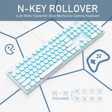 Camiysn Typewriter Style Mechanical Gaming Keyboard, White Retro Punk Gaming Keyboard with Blue Backlit, 104 Keys Blue Switch Wired Cute Keyboard, Round Keycaps for Windows/Mac/PC