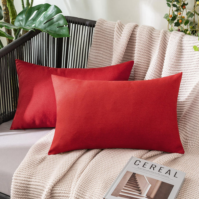 MIULEE Pack of 2 Christmas Decorative Outdoor Solid Waterproof Throw Pillow Covers Linen Garden Farmhouse Cushion Cases for Patio Tent Balcony Couch Sofa 12x20 inch Red