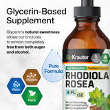 BIO KRAUTER Rhodiola Rosea Supplement Liquid - Organic Rhodiola Rosea Extract - Vegan Adaptogenic Drops for Mood & Brain Support - Alcohol & Sugar Free Rhodiola Tincture 4 Fl.Oz.