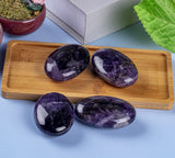 UFEEL Amethyst Palm Stone Crystal - Natural Chakra Therapy Polished Healing Crystal Oval Pocket Gemstone for Anxiety Stress Relief