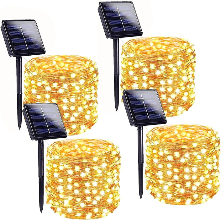 (Warm White ⇋ Cool White）Solar Christmas String Lights Outdoor, 4-Pack Total 160FT 400 LED Solar Twinkle Lights, Waterproof Copper Wire 8 Modes Solar Fairy Lights for Garden Tree Christmas Party Decor