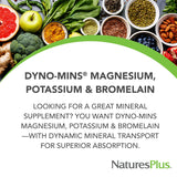 NaturesPlus Dyno Mins Magnesium, Potassium and Bromelain - 90 Vegetarian Tablets - Enhanced Absorption Multi Mineral Supplement & Anti-Inflammatory - Hypoallergenic, Gluten-Free - 45 Servings