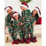 The Children's Place Baby Kids 2 Piece Family Matching, Holiday Pajama Sets, Cotton, Green Christmas Woodland Animals