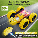 QUNREDA Remote Control Car, RC Car Toys for 6-12 Year Old Boys, Off Road RC Stunt Car 4WD 360° Rotating Remote Control Car for Kids, Boys Girls Gifts for Birthday, Christmas Yellow