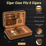 TISFA Cigar Humidor, Leather Cedar Wood Cigar Case with Cigar Lighter, V Cut Cigar Cutter, Cigar Holder 3 in 1, Portable Travel Cigar Humidor Box with Humidifier (Brown)