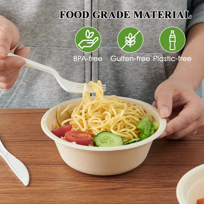 ECOLipak 150 Pack Compostable Bowls, 16 oz Disposable Paper Bowls, Biodegradable Soup Bowls Made of Natural Bagasse, Eco-Friendly Sugarcane Bowls for Salad Wheat Flakes(Nature)