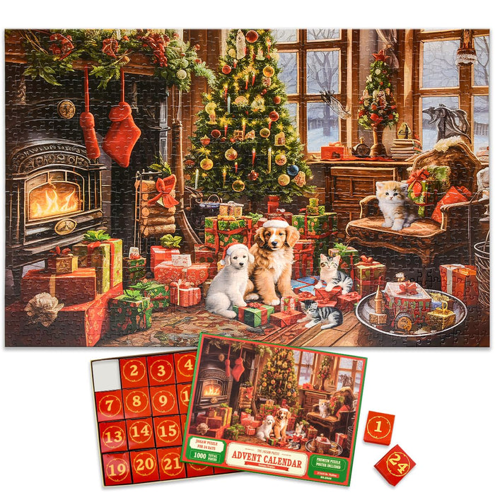 Christmas Advent Calendar 2024 Jigsaw Puzzles - Fireplace 1000 Pieces Holiday Puzzles for Kids and Adults, 27.6 in x 19.7 in, 24 Boxes Puzzle Countdown Calendar to Christmas Family Toys Gift