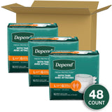 Depend Incontinence Protection with Tabs, Unisex, Large (35–49" Waist, over 170 lbs), Maximum Absorbency, 48 Count (3 Packs of 16)