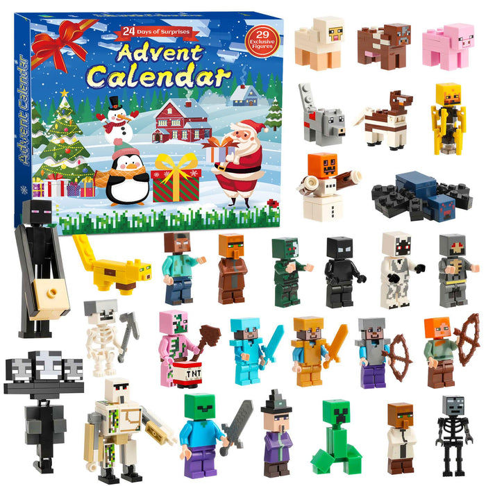 Christmas Advent Calendar 2024 Toys - 24-Days Countdown Calendar Building Kit Including 29 Characters Figures, Surprise Gifts for Kids and Fans