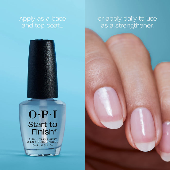 OPI Start to Finish | 3-in-1 Nail Polish Treatment, Base Coat, Top Coat, Nail Strengthener | Vitamin A & E, Vegan Formula