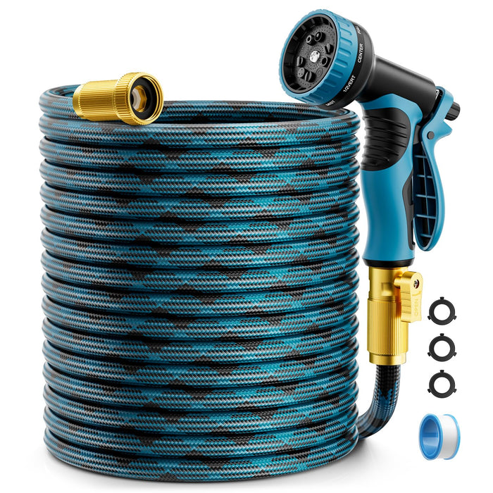 Garden Hose, Non-Expandable Water Hose 100ft, Flexible, Kink & Leak Proof Water Pipe with 10-Function Spray Nozzle, Lightweight Outdoor Hose for Yard, Lawn, Car Wash, RV and Home Use