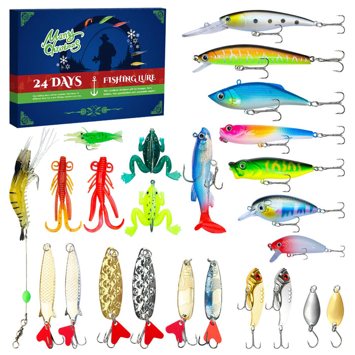 Fishing Advent Calendar 2024 Adult Men Teen Boys, Fishing Lure Advent Calendar 2024, Fishing Tackle Advent Calendar 2024, 24 Days Christmas Countdown Fish Tackle Set