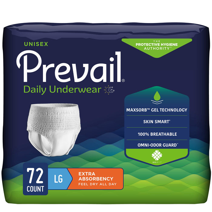 Prevail Daily Protective Underwear - Unisex Adult Incontinence Underwear - Disposable Adult Diaper for Men & Women - Maximum Absorbency - Large - 18 Count (Pack of 4)