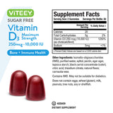 Vitamin D3 Gummies for Adults & Teens -10,000 IU, 250mcg, Maximum Strength - Sugar Free, Bone, Joint & Muscle Health, Immune Boost - Vegetarian, Gelatin Free - Tasty Chewable Berry Flavored Gummy