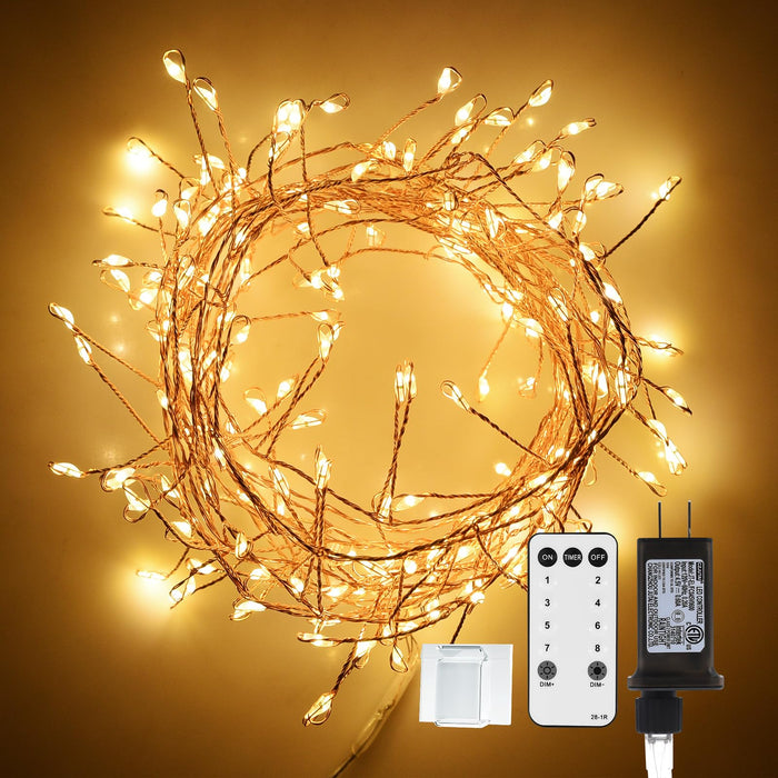 Dailyart Fairy Lights Plug in, 200 Led Fairy Lights with Remote 10Ft Fairy Lights with Timer 8 Modes Fairy Lights for Bedroom Wreath Party Window Wedding Christmas Tree Decoration,Warm White