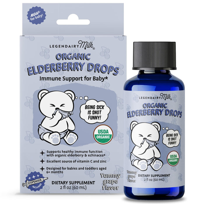 Legendairy Milk Organic Elderberry Drops - Baby Multivitamin with Echinacea, Liquid Vitamin C & Zinc for Immune Support - Ideal for Babies & Kids, USDA Organic - 30 Servings