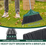 4 PCS Heavy Duty Broom Outdoor/Indoor Commercial Broom with 61" Long Handle,Perfect for Home Garage Kitchen Office Lobby Room Floor,Black and Green