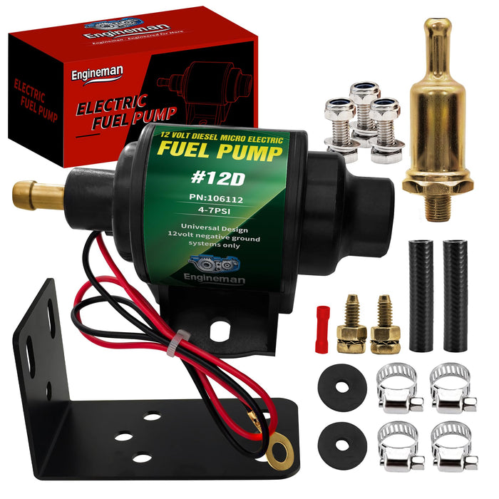 ENGINEMAN 12D Micro Electric Diesel Fuel Pump Universal 5/16 inch Inlet and Outlet 12V 1-2 A, 35 GPH, 4-7 PSI