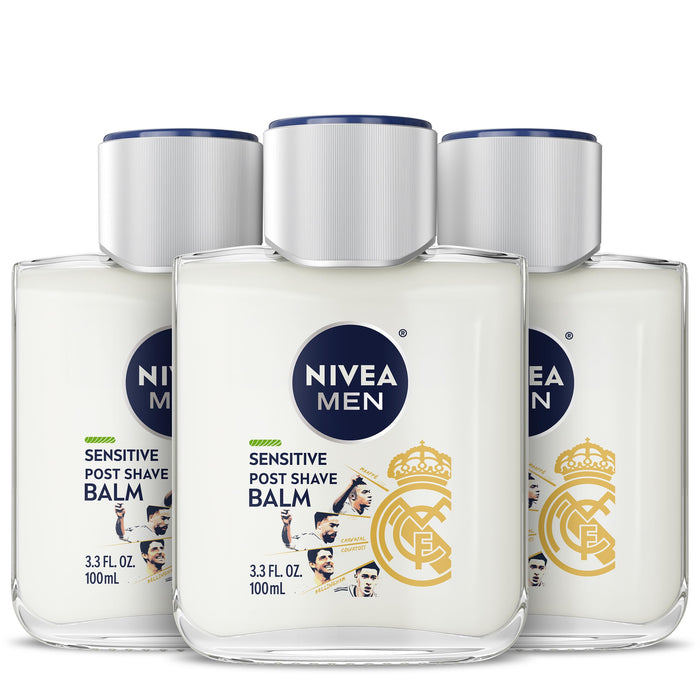 NIVEA MEN Real Madrid Limited Edition Design Sensitive Post Shave Balm, with VitaminPro Complex, Alcohol Free After Shave Balm for Men, 3.3 Fl Oz Bottle, Pack of 3