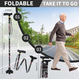 Walking Cane ATMTV Cane for Woman | Mobility & Daily Living Aids | 5-Level Height Adjustable Walking Stick | Comfortable Plastic T-Handle Portable Folding Cane with Replace Tip Black Print