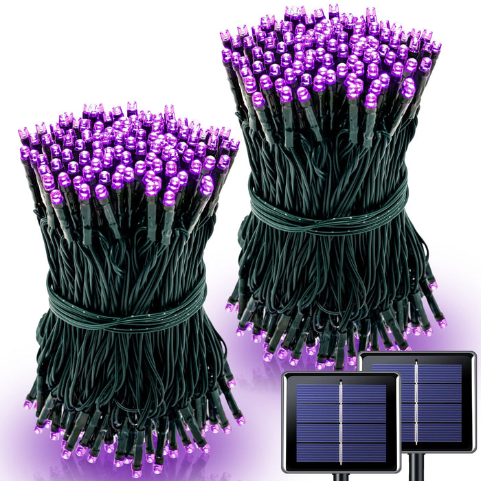 POTIVE 2 Pack Purple Solar Halloween Lights, Total 151ft 400 LED Purple String Lights Outdoor Waterproof, 8 Modes Purple Solar Lights Outdoor for Halloween Yard Tree Christmas Decorations